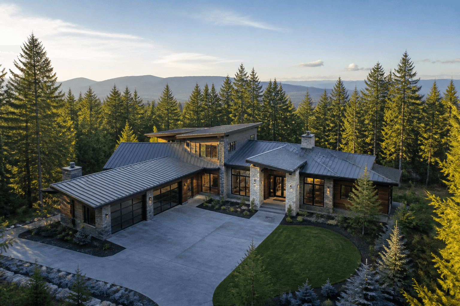 Modern Pacific Northwest home seen from above